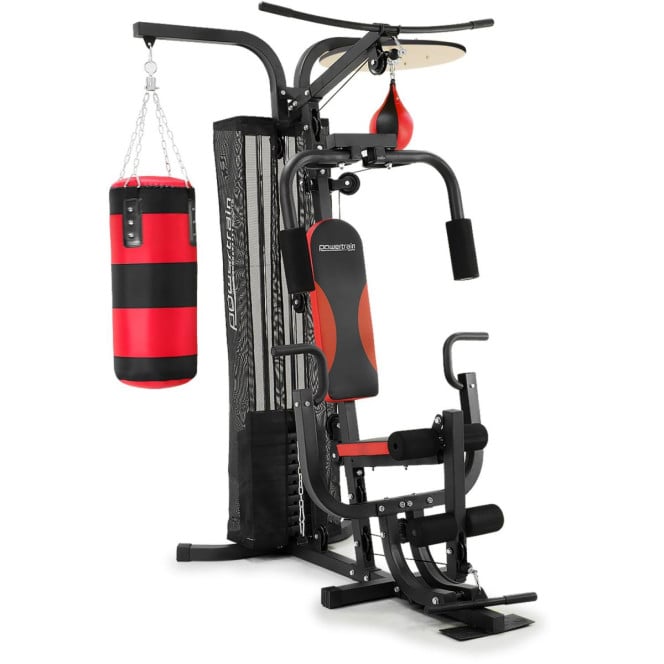Powertrain Home Gym Multi Station with 110lb Weights, Boxing Punching Bag, and Speed Bag