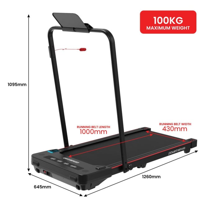 Powertrain K400 Electric Under Desk Treadmill Walking Pad Foldable Handrail Image 4